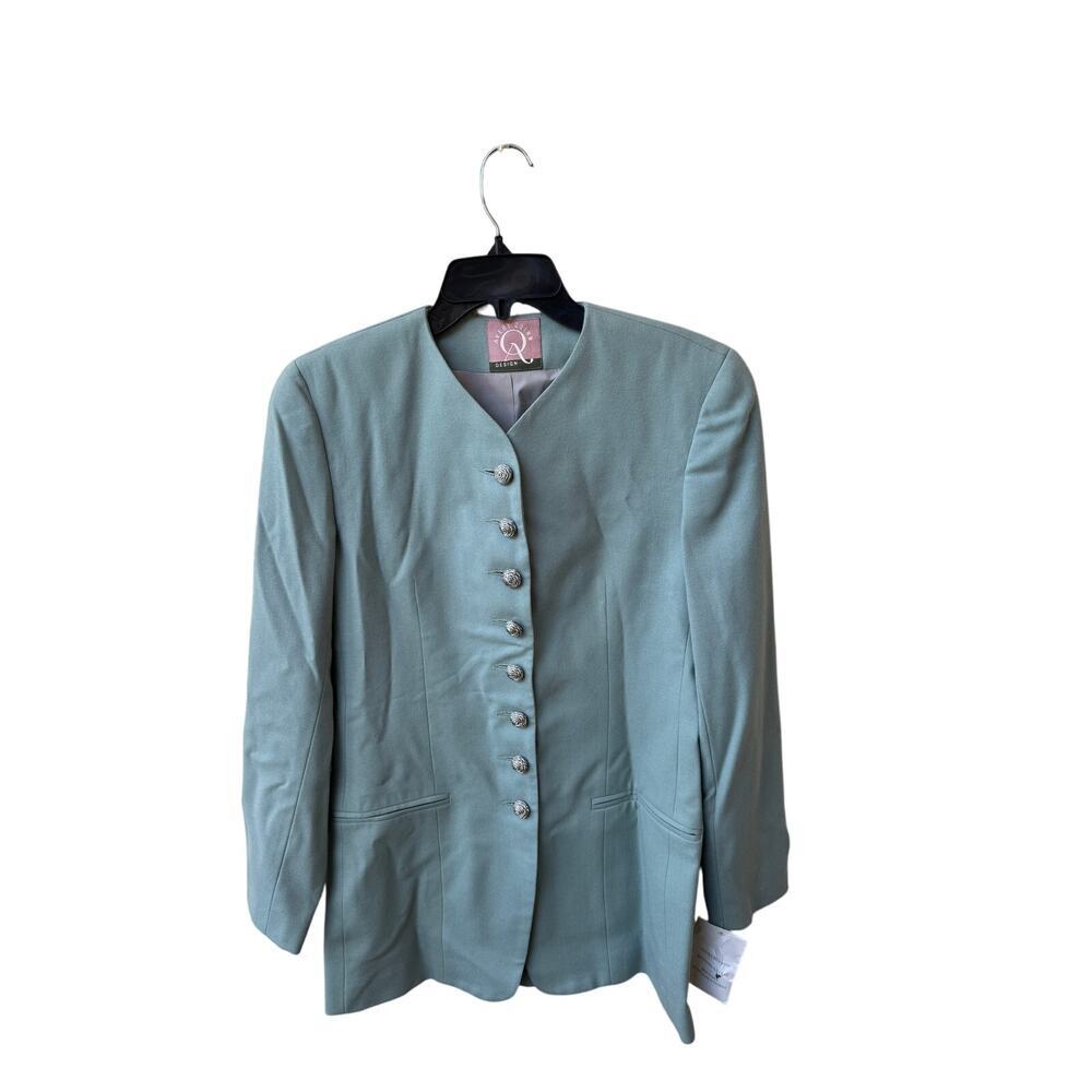 Vintage Avery Quinn Wool Blazer Sz 4 Sage Green Textured Buttons Academia Preppy